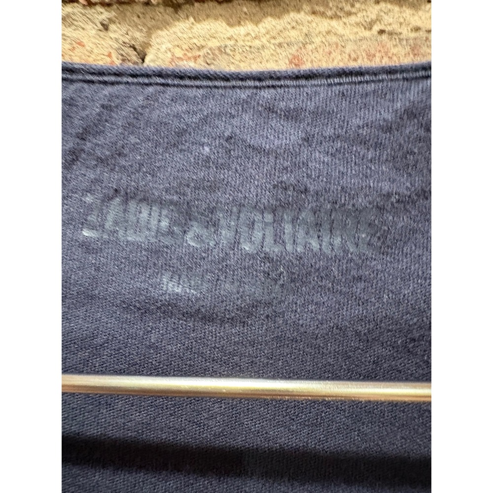Zadig & Voltaire Camo Skull Strass Navy Blue Henley T-Shirt Size L - Picture 5 of 8